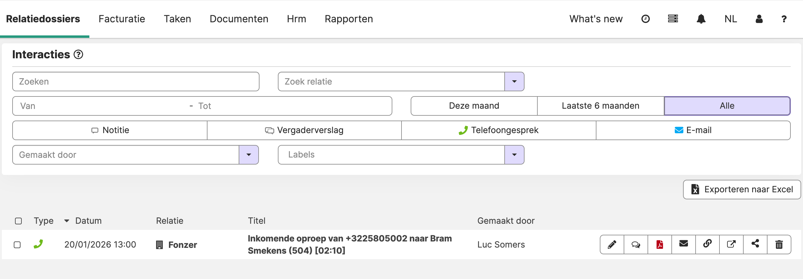 Elke interactie in de tijdlijn